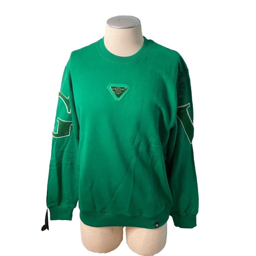 George V Paris Men's Sweatshirt 3XL Green Silver Emblem Designer Hoodie Casual